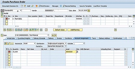 SAP purchase order assigned to an asset. 