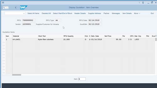 Figure 4: Quotation received from a supplier in answer to an RFQ