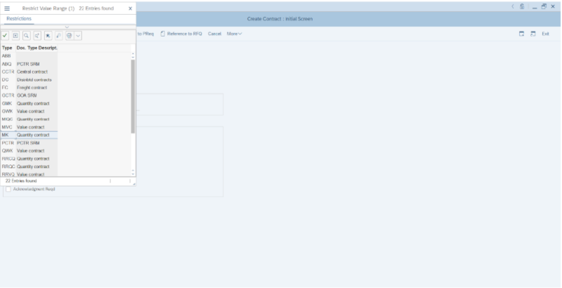 SAP Agreement Type