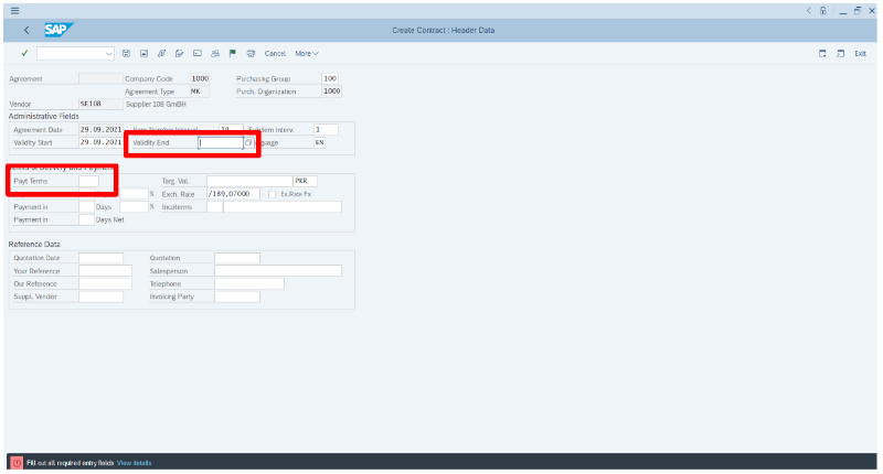 SAP Outline Agreement - Payment Terms