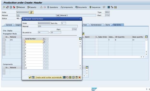 Serial number generation in Production Order