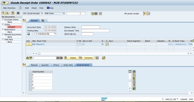 Production Order GR with Serial Number